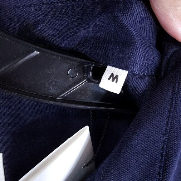 AMI ALEXANDRE MATTIUSSI Shirt Mens XL Navy Satin Button Up Oversized Wool - Picture 3 of 10